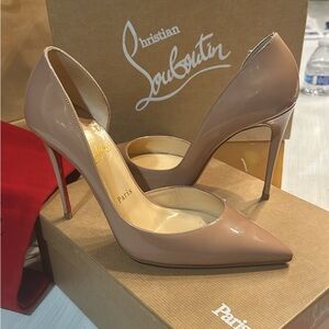 EUC Christian Louboutin Iriza patent Nude 100mm size 39.5